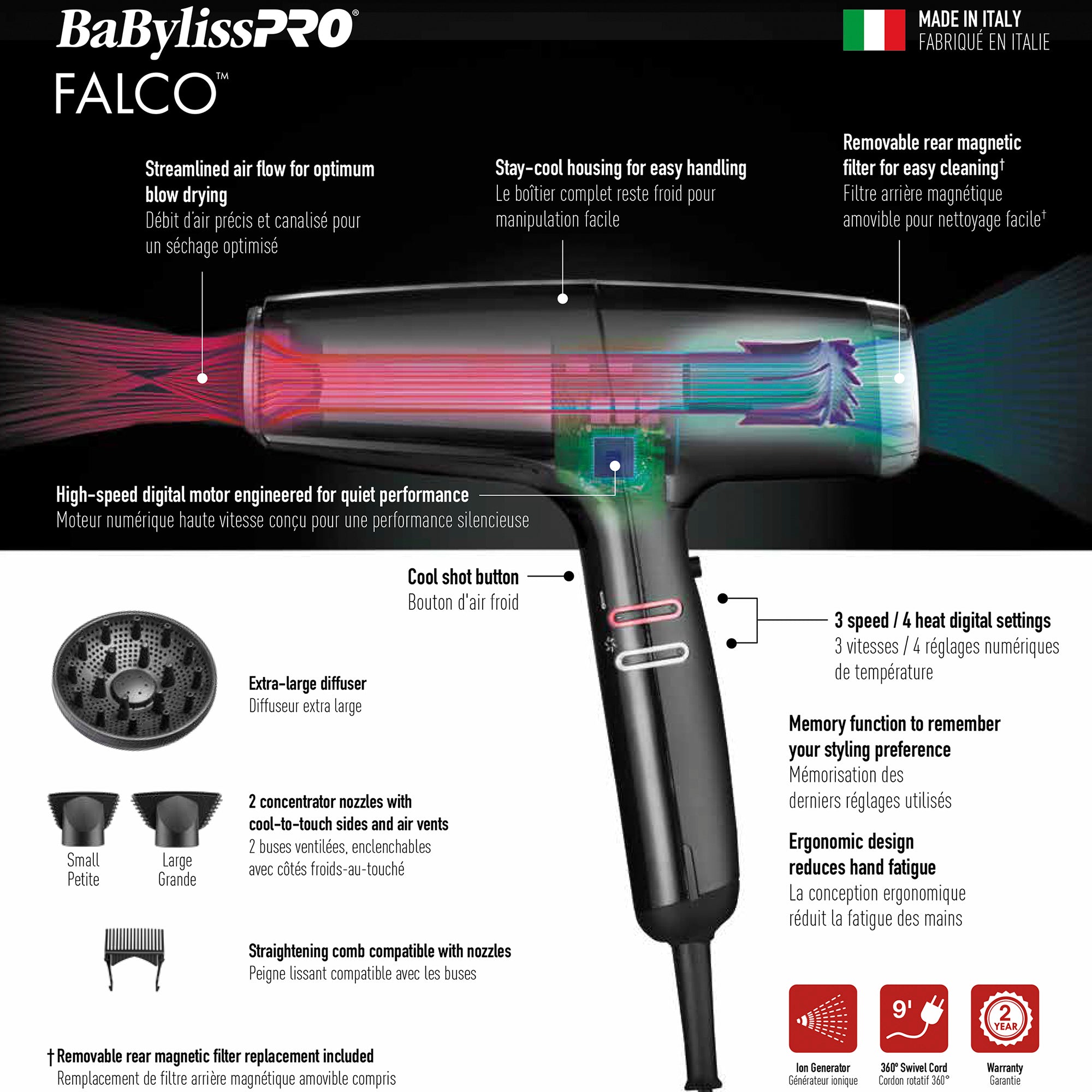 BaBylissPRO Falco Ionic High-Performance Hairdryer