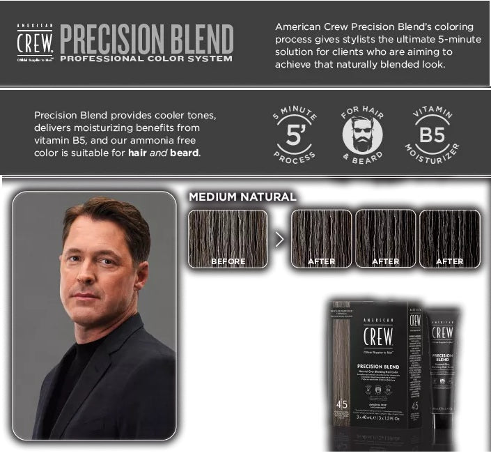 AMERICAN CREW Precision Blend Natural Grey Hair Color 4|5 Medium Natural