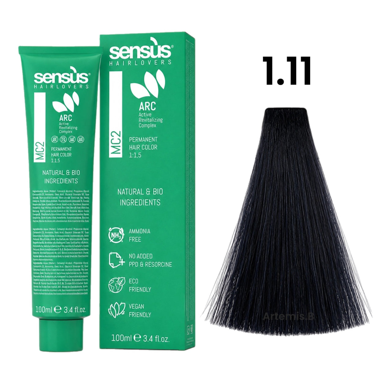 SENS.ÙS MC2 Ammonia Free Color Ash 1.11 Blue Black