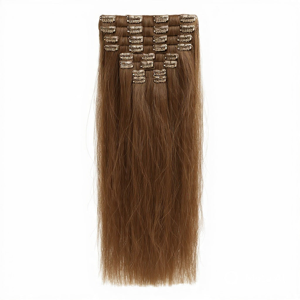 HONEY LOCKS 100% Remy Human Hair Clip-In Extensions 20"/ #8 Light Brown / 200g