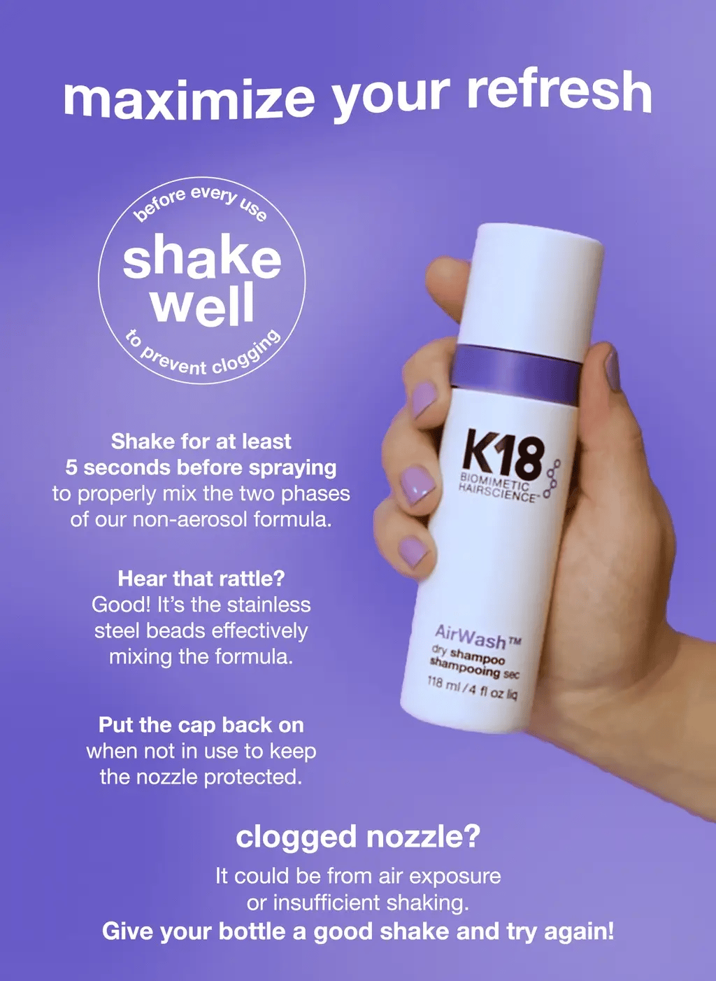 K18 Air Wash Dry Shampoo 118ml
