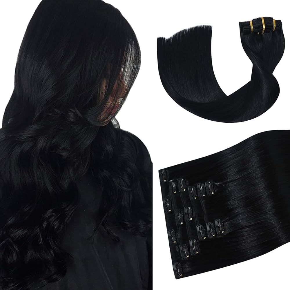 HONEY LOCKS 100% Remy Human Hair Clip-In Extensions 20"/ #1 Black / 200g