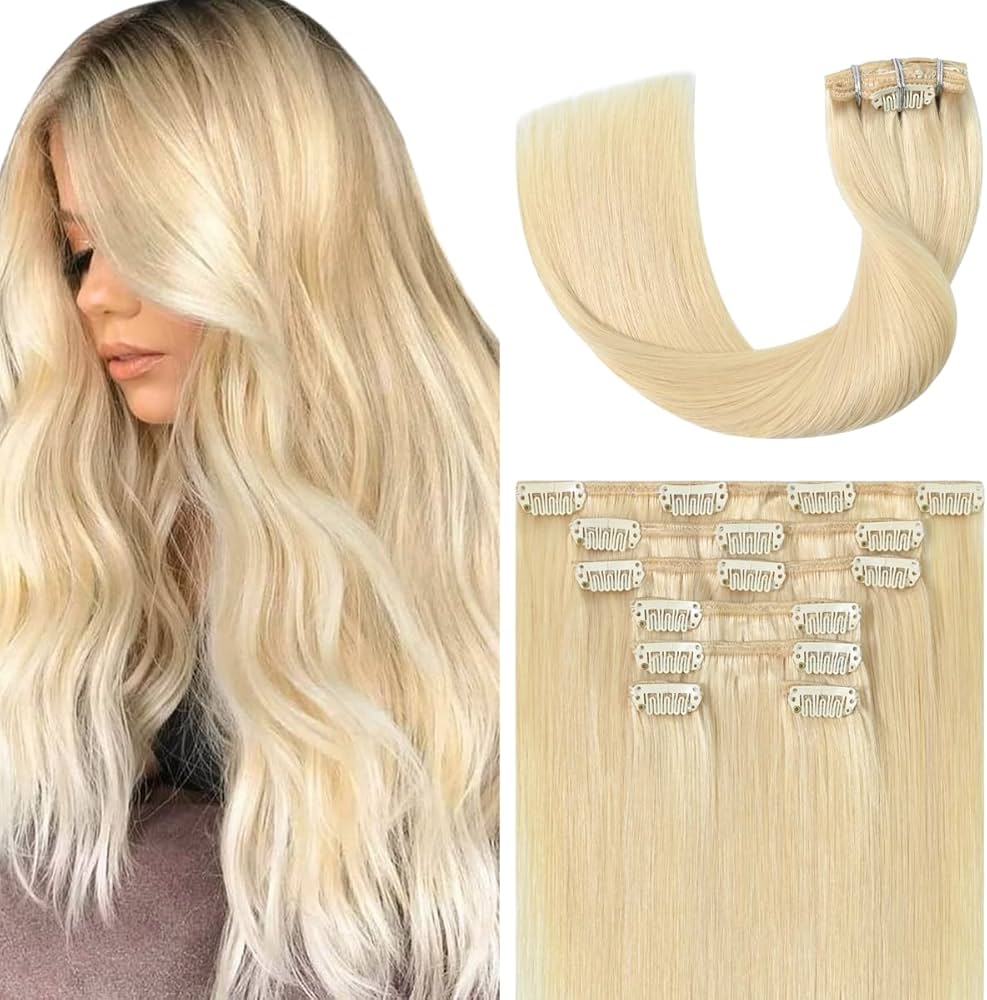 HONEY LOCKS 100% Remy Human Hair Clip-In Extensions 20"/ #60 Platinum Blonde / 200g