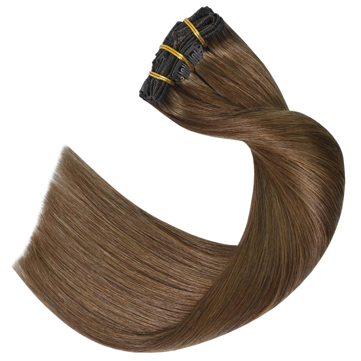 HONEY LOCKS 100% Remy Human Hair Clip-In Extensions 20"/ #8 Light Brown / 200g