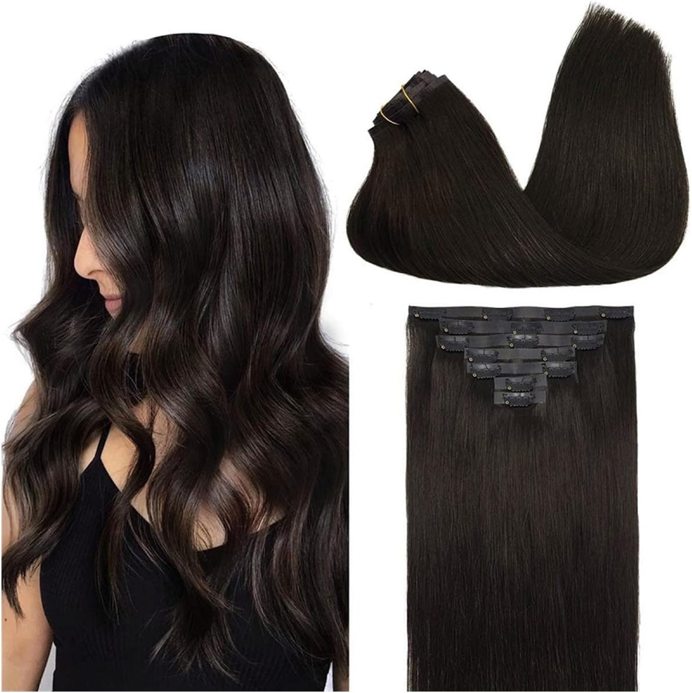 HONEY LOCKS 100% Remy Human Hair Clip-In Extensions 20"/ #1B Natural Black / 200g