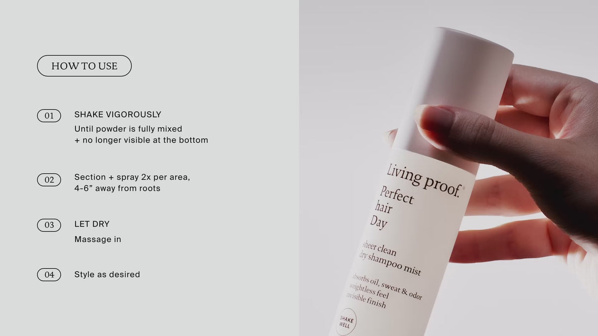 Load video: LIVING PROOF Perfect Hair Day Sheer Clean Dry Shampoo Mist